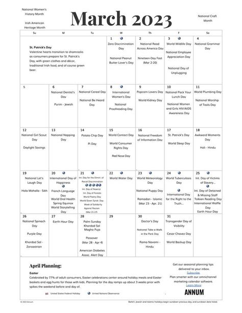 March 2023 Printable Calendar With Holidays March Calendar Printable
