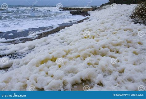 Eutrophication Of The Sea Dirty Foam On The Black Sea During A Storm