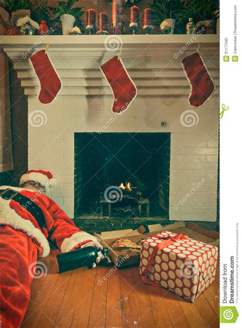 Drunk And Passed Out Santa Claus Stock Image Image Of Claus Retro
