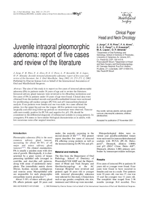 Pdf Juvenile Intraoral Pleomorphic Adenoma Report Of Five Cases And