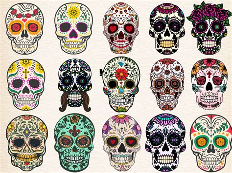 Sugar Skulls Set Vector Illustration Sugar Skull Tattoos Mexican