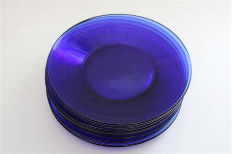 Cobalt Blue Glass Dishes Set Of 8 Salad Plates Vintage Glassware