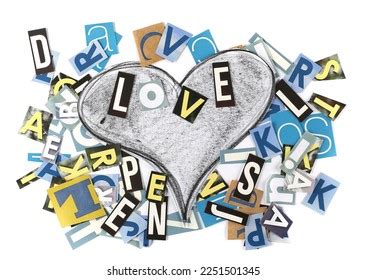 Collage Letters Newspapers Hand Draw Heart Stock Photo 2251501345