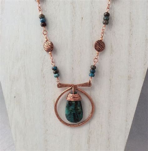 Hand Forged Copper Turquoise Necklace On Copper And Aqua Terra Jasper
