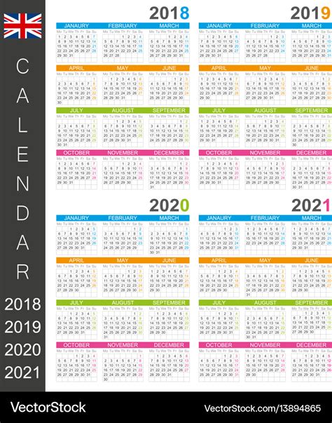 Calendar For 2021 Year Royalty Free Vector Image
