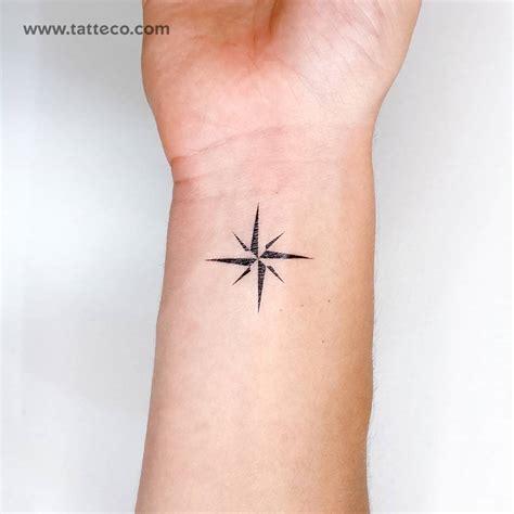 Minimalist Compass Rose Temporary Tattoo Located On The