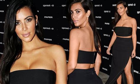 Kim Kardashian Flashes Leg In Slinky Maxi Skirt And Crop Top At Release