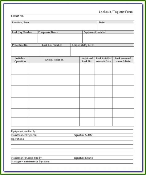 In the log sheet of the lock out / tagout process that all the concern information are filled to recording the activity, each equipment, controls, electrical control panels, monitoring system etc. Lockout Tagout Permit Template - Template 1 : Resume Examples #9x8raVay3d