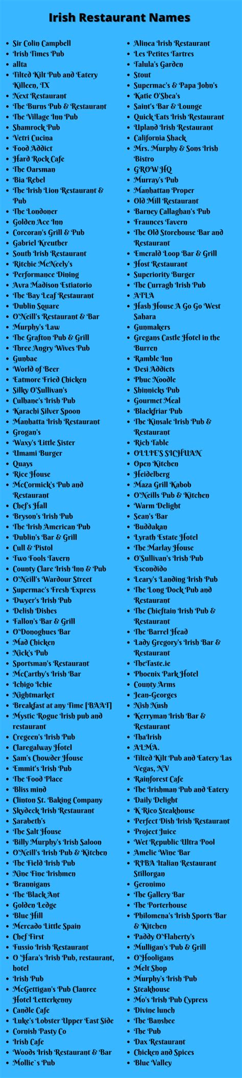 Irish Restaurant Names 400 Unique And Cute Irish Restaurant Names