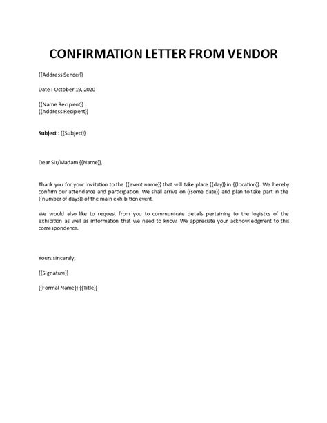 Letter Of Confirmation Template