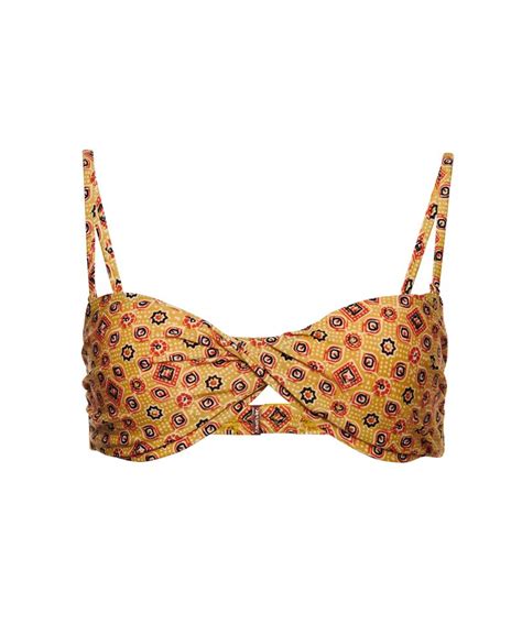 Womens Boho Twist Bandeau Bikini Top In Boho Yellow Aop Superdry