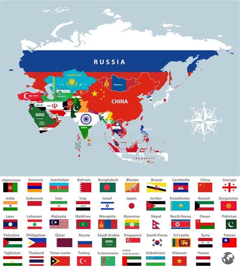 Mapa De Asia Con Banderas Del Pais Ilustracion Del Vector Canstock Images