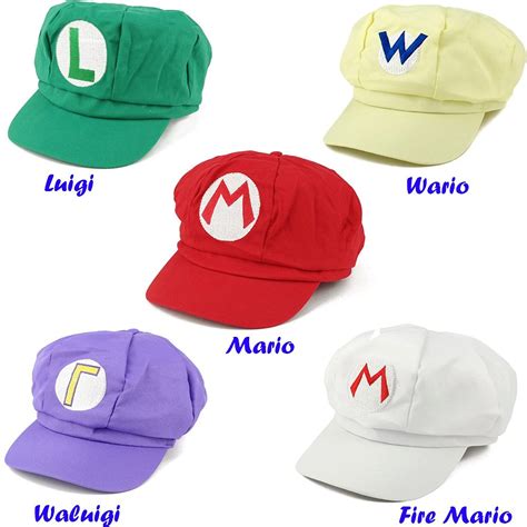 Mario Luigi Wario Waluigi Fire Mario Embroidered Costume Newsboy Hat