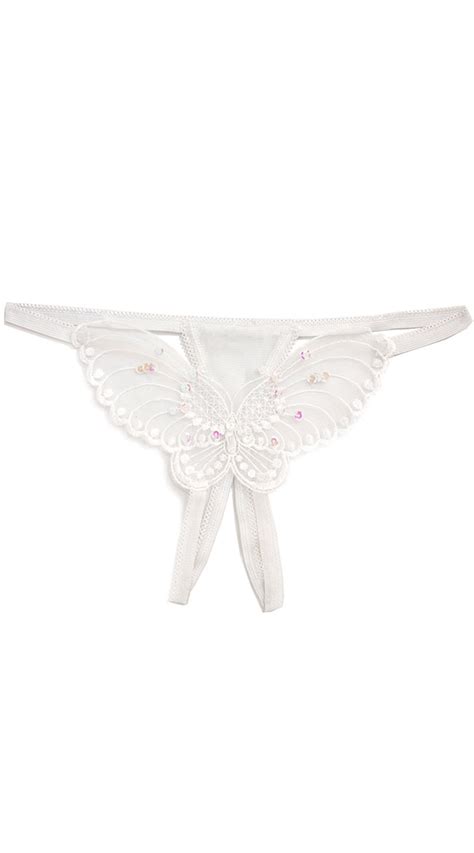 Sheer Butterfly Crotchless Thong By Leg Avenue White Open Crotch Butterfly Thong Crotchless