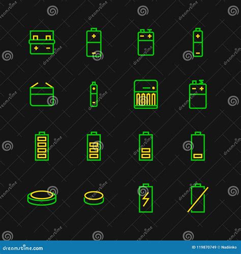 Battery Flat Line Icons Batteries Varieties Illustrations Aa