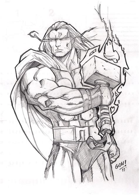 Easy Thor Drawings Sketch Coloring Page