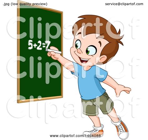 Clipart Of A Smart School Boy Solving An Addition Math Problem On A
