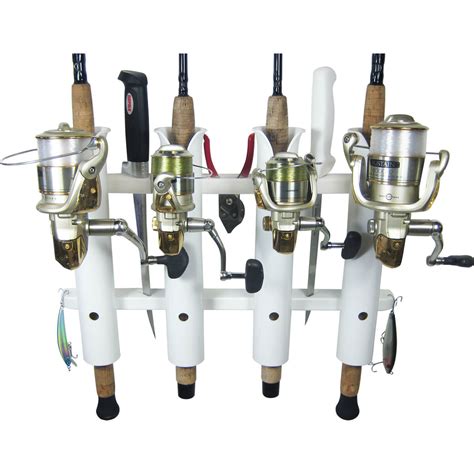 4 Rod Deluxe Fishing Rod Holder Rack White Boat Outfitters