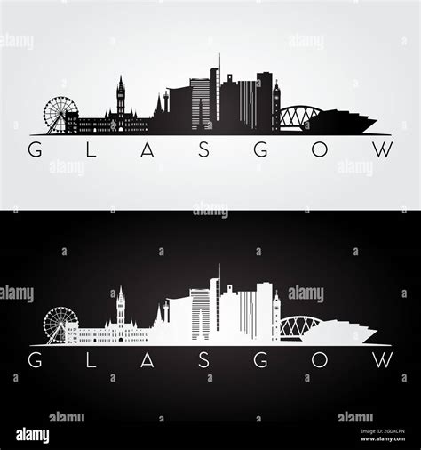 Glasgow Skyline And Landmarks Silhouette Black And White Design