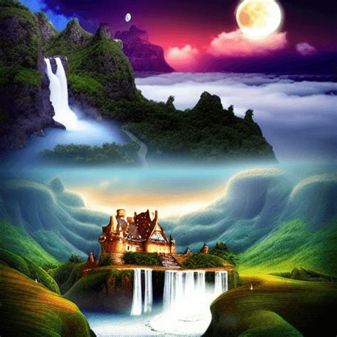 Fantasy Landscapes With Castles And Waterfalls · Creative Fabrica