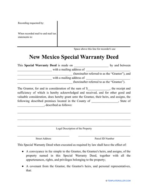 New Mexico Special Warranty Deed Form Fill Out Sign Online And