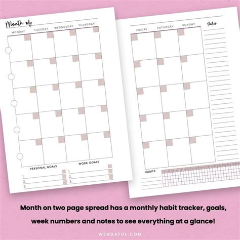 Free Printable Planner Blush Nude Month On Two Pages Planner Inserts Wendaful Planning