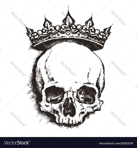 Hand Drawn Sketch Skull With Crown Tattoo Line Art