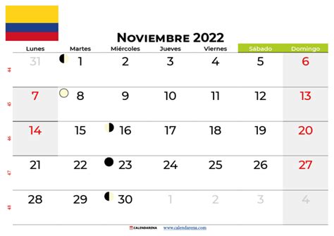 Calendario Noviembre 2022 Colombia Para Imprimir