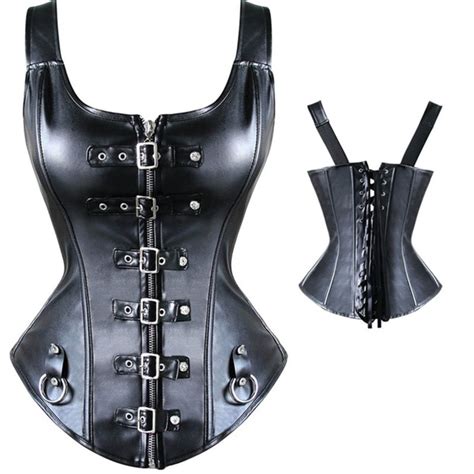 Synthetic Leather Steel Boned Corset Strong Sexy Goth Steampunk Bondage Top Punk Corsets Waist