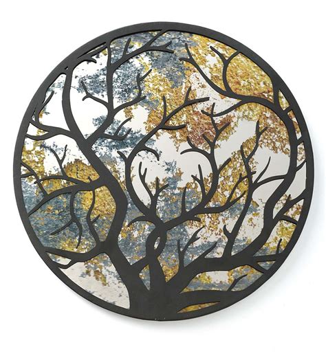 Circular Mirror Like Metal Tree Of Life Indoor Wall Art Wind And Weather