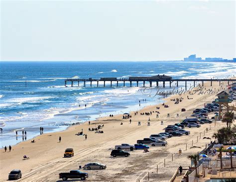 Daytona Beach Shores With Cars, Sunglow Pier, Weekend Beach, Beach