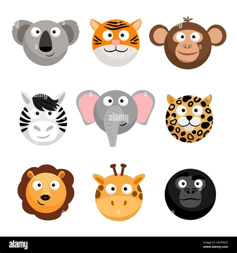 Wild Animal Emoticons Vector Cartoon Funny Smileys Faces Cartoon