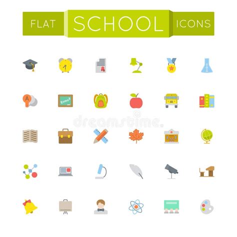 Flat School And Education Icons Set Stock Vector Illustration Of