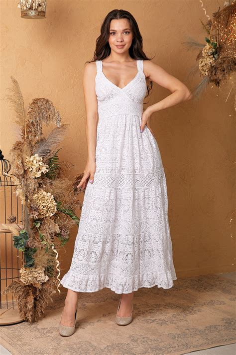 White Cotton Lace Sundress Beach Wedding Dress Boho Summer Etsy