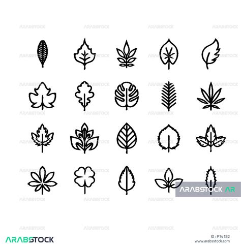 فيكتور مجموعة أيقونات أوراق ، ورق شجر ، رسومات خطية ، أيقونات ، فيكتور