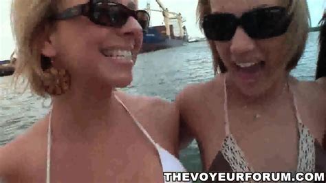 Amateur Lesbian Bikini Babes Have A Playful Orgy On A Boat