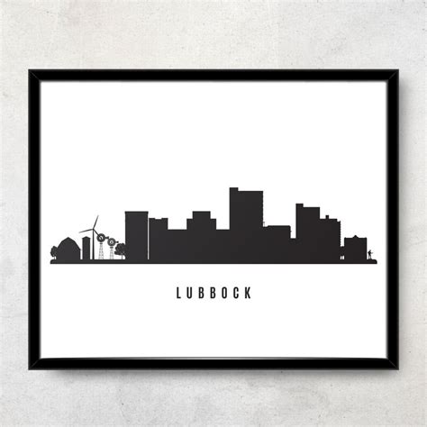 Lubbock Skyline Printable Lubbock Texas Black White Wall Art Etsy