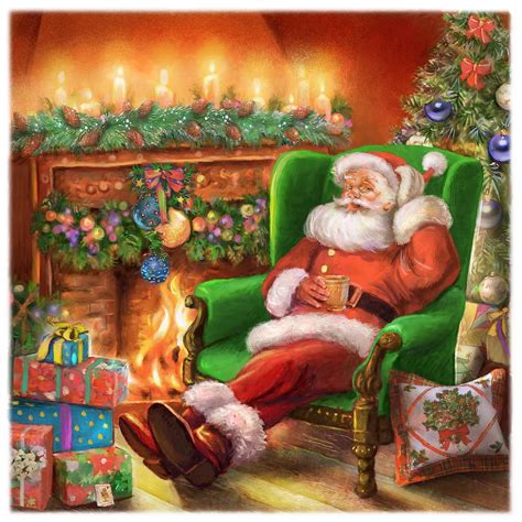 Santa Claus At Fire Place Painting By Patrick Hoenderkamp Fine Art