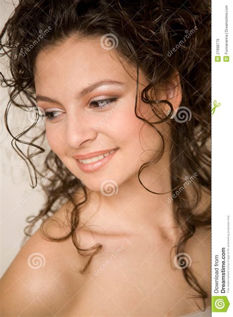 Beautiful Woman With The Curly Hair Stock Image Image Of Smiling