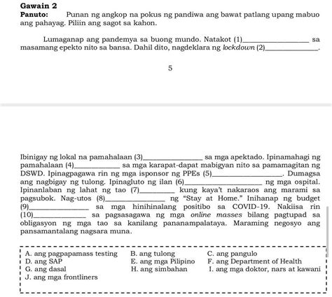 Gawain 2panutopunan Ng Angkop Na Pokus Ng Pandiwa Ang Bawat Patlang