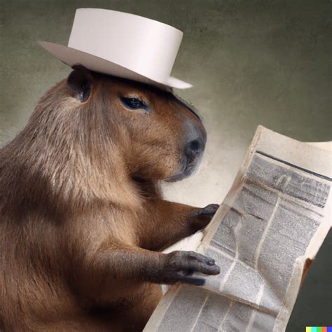Photo Of A Capybara Reading The Paper While Wearing A Top Hat