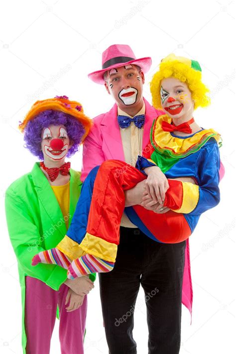 Three Dressed Up As Colorful Funny Clowns — Stock Photo © Sannie32 5050109