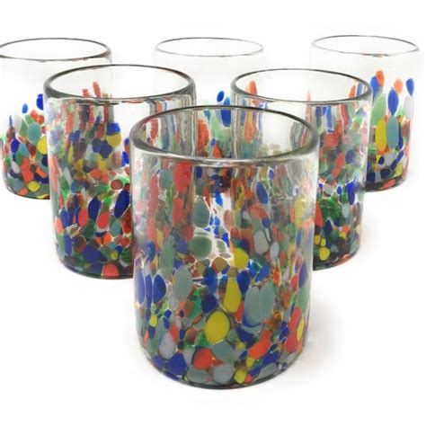 Hand Blown Drinking Glasses Set Of 6 Mexican Confetti Carmen Etsy