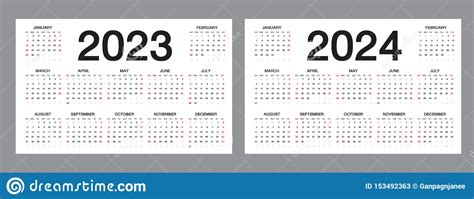 Simple Calendar Layout For 2023 And 2024 Years On White Background