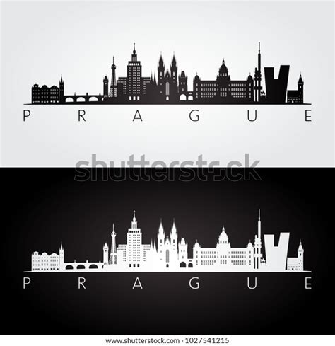 Prague Skyline Landmarks Silhouette Black White Vector De Stock Libre