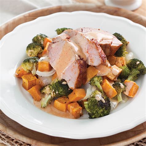 This simple pork tenderloin slow cooker recipe is so tender that you're going to have a hard time keeping it on your fork! Warm Sweet Potato Salad with Pork Tenderloin - Paula Deen