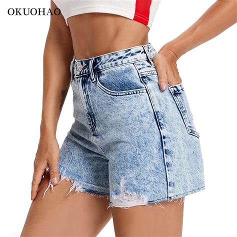 women s denim shorts jeans basic summer baggy high waist etsy