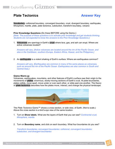 At a transform boundary, the plates move in a direction that is parallel to the boundary line. Plate Tectonics Gizmo Worksheet + My PDF Collection 2021