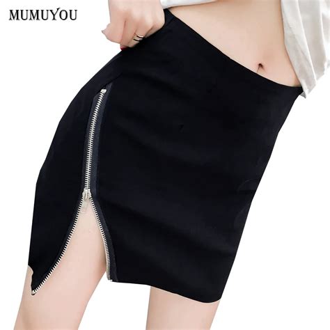 sexy women skirt zipper split high waist short mini bodycon black club wear a line skirts