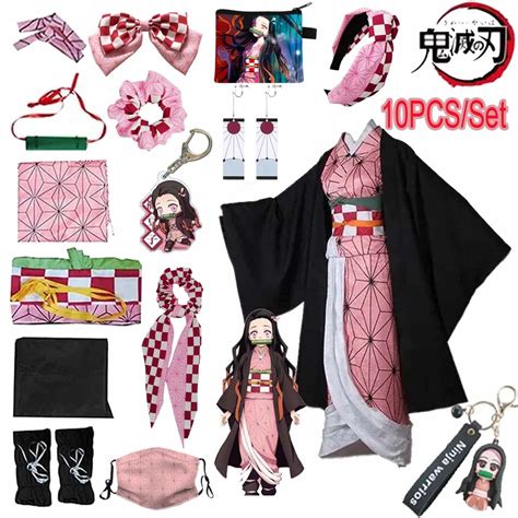 Qzbon 10pcs Anime Cosplay Costume Kimono Kamado Nezuko S 3xl